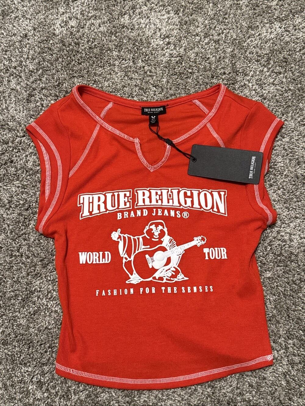 True Religion Red Graphic Ribbed Tank Top